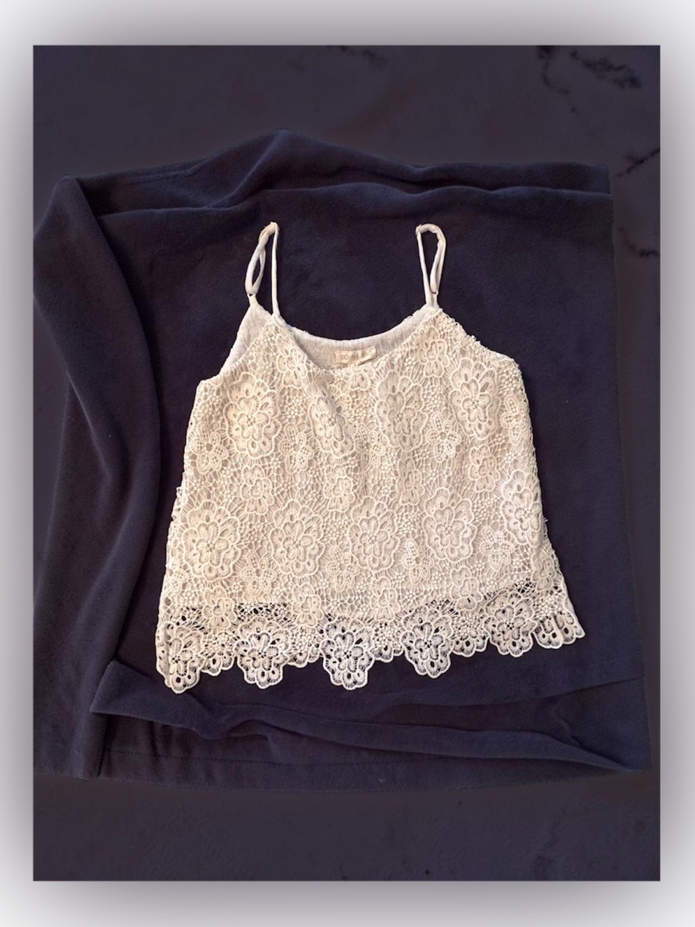 Double Zero Light Cream Floral Lace Lined Cropped Tank